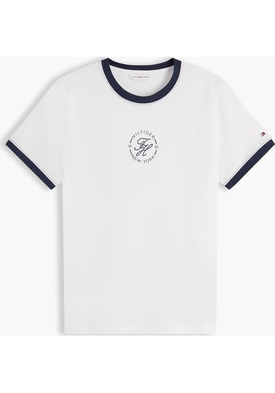 Tommy Hilfiger Th Roundal Reg C-nk Ss Tee Kadın Beyaz T-shirt - Ww0ww50032