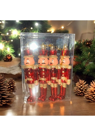 Özel Vıp Deluxe 4 Adet Fındık Kıran Yılbaşı Ağaç Süsü 13 Cm Parlak Simli Kırmızı Noel Süsleri
