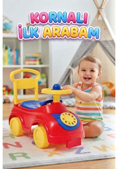 Speedy Kornalı İlk Adım Arabası Ve Çocuk Yürüteci - 2'si 1 Arada 20 Kg Kapasiteli Eğitici Oyuncak Çok Renkli