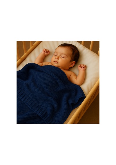 Kız Ve Erkek Bebek Için Triko Örgü Bebek Battaniyesi 85cm X85cm %100 Pamuk Kotonel Lacivert Lacivert