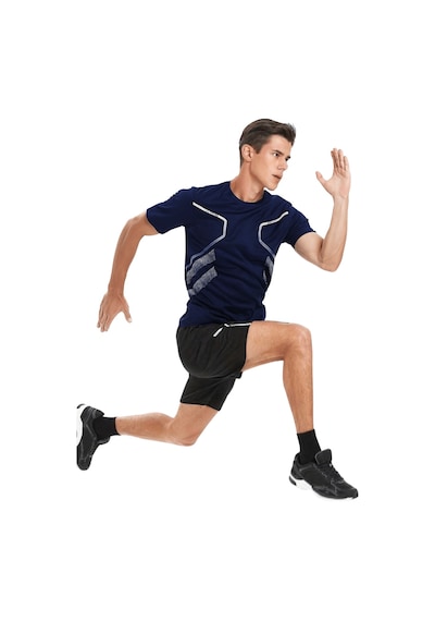 Genius Store Erkek Spor Tişört Antreman Gym Polyester Erkek Sporcu T-shirt Şeritli-tişört Lacivert