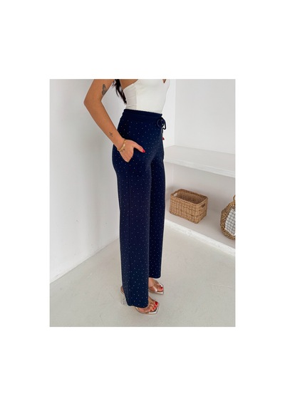 Gugus Kadın Bol Paça Modal Eşofman Altı Taşlı Wide Leg Model Lacivert