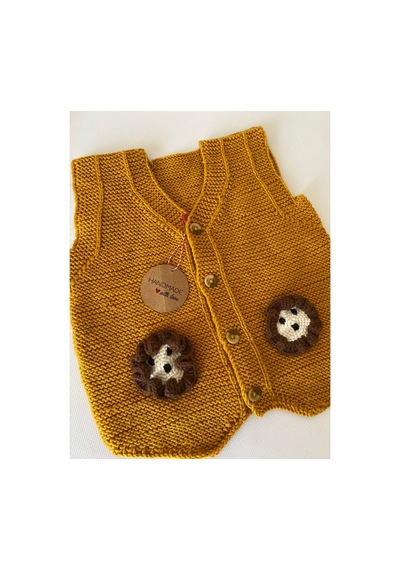 Adenya Sepeti El Örgüsü Aslan Figürlü Bebek Yeleği Handmade Hardal