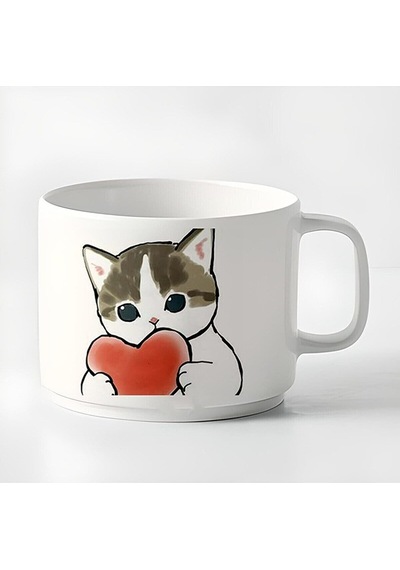 Duble Türk Kahvesi Fincanı & Espresso Love Yavru Kedi 180 Ml Beyaz