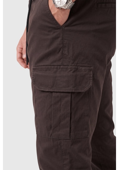 Rizzup Erkek Slim Fit Likralı Koyu Kahve Kargo Jogger Pantolon İpli Bel Lastikli Paça 1601569