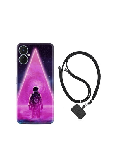 Tecno Spark 9T Kılıf İpli Boyun Askılı Desenli Silikon Astro Purple 1890