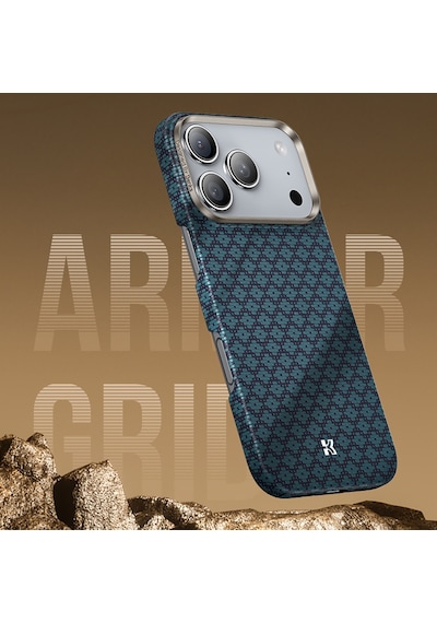 Apple Uyumlu iPhone 17 Pro Max Kılıfm-safe Şarj Özellikli Benks Armorair Armorgrid Serisi Kevlar Mavi Mavi