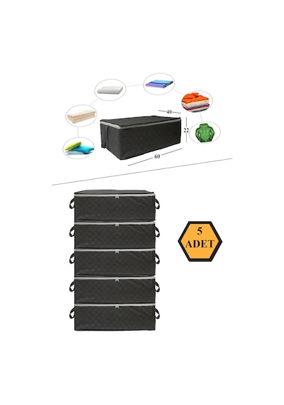 5 Adet Kapitone Desenli Bazaaltı Gri Hurç 60x40x22 Tela 60 X 40 Gri Diğer