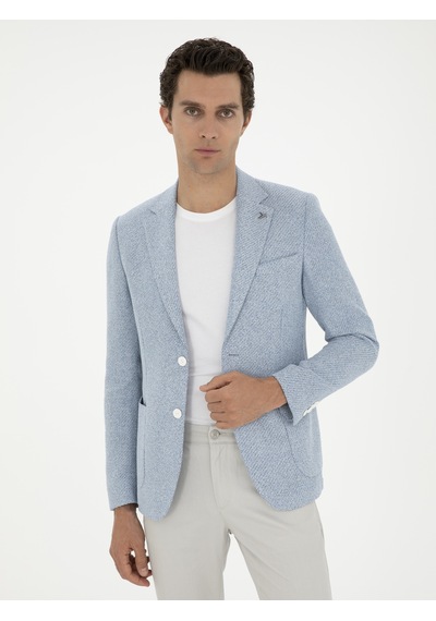 Cacharel Açık Mavi Slim Fit Keten Karışımlı Ceket Denim