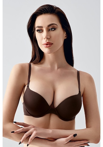 New Bra Kadın Push-up Etkili Destekli Saten Görünümlü Sütyen Kahve 7030 Kahverengi