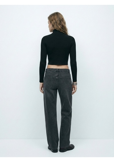 LTB Slim Fit Dik Yaka Crop Siyah Kazak