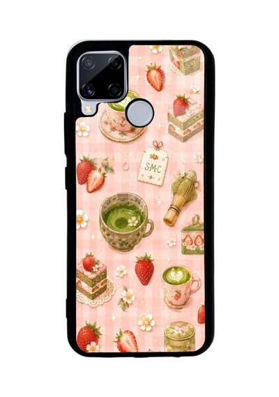 Realme C15 Strawberry Matcha Bliss Tasarımlı Glossy Telefon Kılıfı Pembe