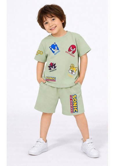 Miniko Kids Erkek Çocuk Sonic Modelli Pamuk Şortlu Takım Yeşil