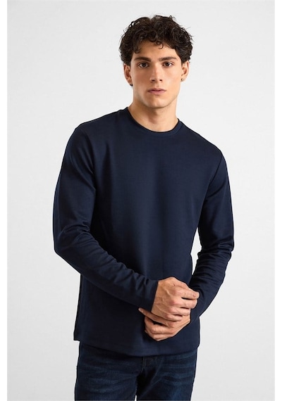 Süvari Lacivert Regular Düz Baskısız İnterlok Bisiklet Yaka Cepsiz Düz Sweatshirt Ssw2013700035-m09