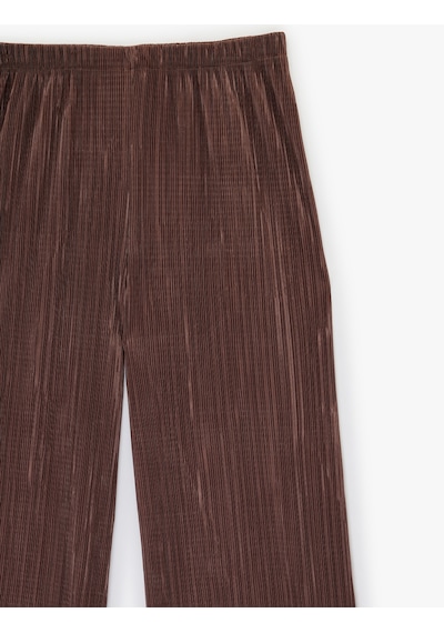 Koton Yüksek Bel Geniş Paça Piliseli Pantolon Kahverengi 6sak40013uk Kahve
