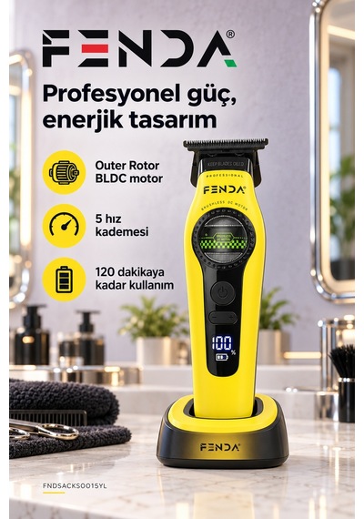 Fenda Profesyonel Bldc Motor 8000 Rpm Tıraş Makinesi Sarı