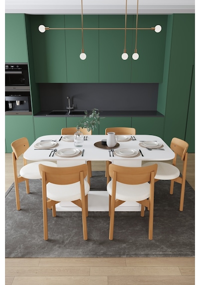 Modern Dolaplı 6 Kişilik Mutfak Yemek Masası Ve Sandalye %100 Mdf Mutfak Yemek Odası Masası Takımı Ymt06 Beyaz Modern Dolaplı 6 Kişilik Mutfak Yemek Masası Ve Sandalye %100 Mdf Mutfak Yemek Odası Masası Takımı Ymt06 Beyaz