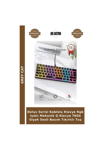 Delux Serisi Kablolu Klavye Rgb Işıklı Mekanik Q Klavye Tk04 Siyah Sesli Basım Tıkırtılı Tuş