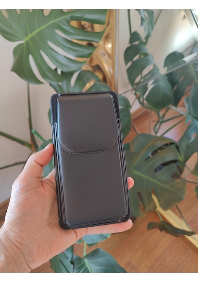 Kemere Takılan Suni Deri Dikey Lüks Kılıf Büyük Boy Mıknatıslı Dik 17x8 Cm Siyah