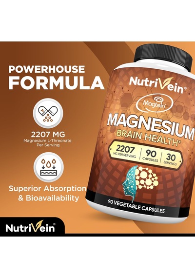 Nutrivein Magtein Magnesium L-threonate Glycinate Taurate Brain Sleep Mood Recovery 2207 Mg 90 Caps Aromasız