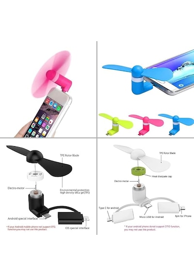 Caselka Telefon Soğutucu Mini Usb Fan Apple iPhone Uyumlu, İpad, Android 2'si 1 Arada Sessiz Çalışma, Taşınabilir Tasarım, Usb Bağlantılı, Mini Pervane Renk