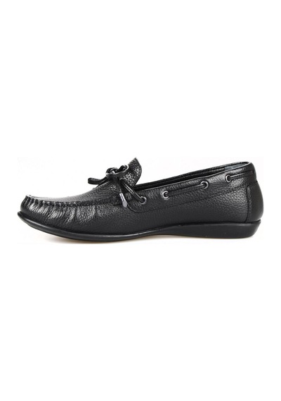 Siyah Deri Fiyonklu Kadın Loafer Ayakkabı-Siyah-38 Siyah