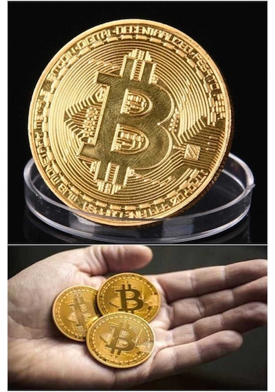 2 Adet Bitcoin Madeni Para Altın Rengi Hatıra Koleksiyon Değerli Kutulu 2x
