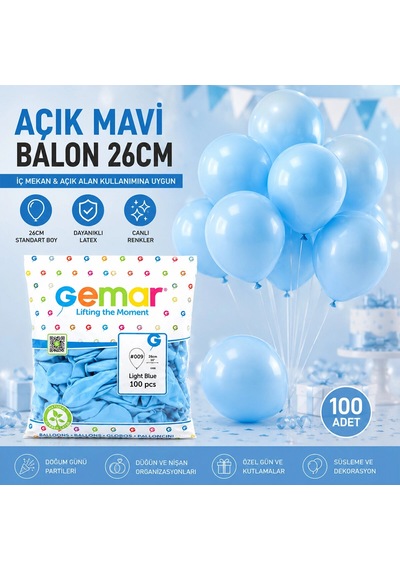 İç Mekan - Açık Mavi Balon 10 Inc - 26cm - 100pcs 5468 Çok Renkli