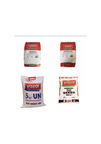 Yazar Kuru Gıda Seti 5kg Tam Buğday Un+5kg Kepekli Un+5kg Çok Amaçlı Un+5kg Toz Şeker 20kg