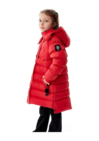 Kız Çocuk Kapüşonlu Kışlık Şişme Mont 51356 Kırmızı