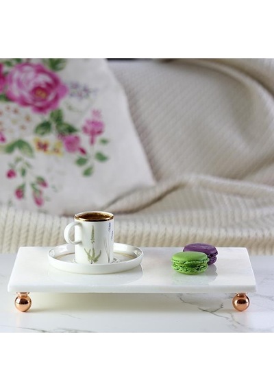 Akayev Mermer Beyaz 30x20 Cm Rose Gold Boncuk Ayak Sunumluk