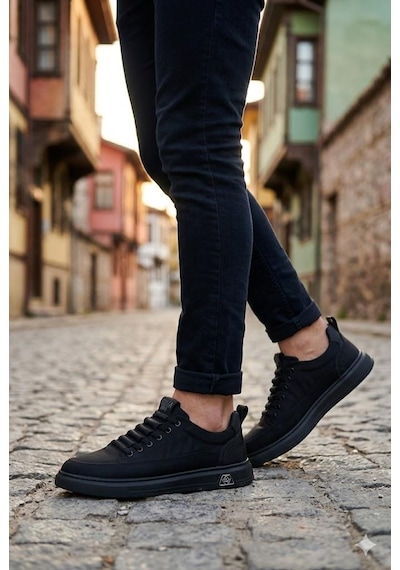 Guja 26y510-2 Rahat Kauçuk Taban Tekstil Lastik Bağcıklı Sneaker Erkek Ayakkabı Siyah