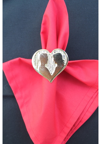 6 Adet Gold Valentine Yuvarlak Metal Peçete Halkası - Napkin Ring