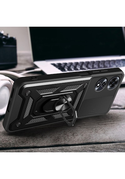 Zore Oppo A60 Uyumlu Magnetik Standlı Kamera Korumalı Msra Sürgülü Vega Kapak-mavi Mavi