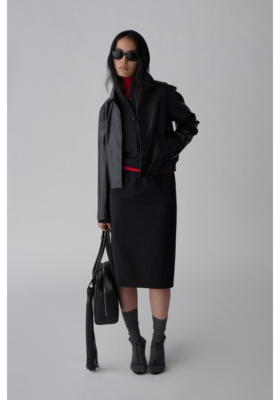 Suud Collection Siyah Midi Gabardin Etek