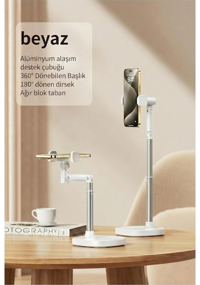 Jopree X66f Ayarlanabilir Telefon Standı 360 Döner, Canlı Yayın/çekim İçin Ergonomik Masaüstü Tutucu, Alüminyum Alaşımlı, Video & Sohbet Destekli, 75-115mm Telefonlar İçin Beyaz