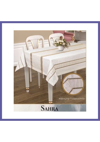 Bezos 160x260 Cm Kapicino Sahra Polyester Ajurlu Keten Tablecloth Şık Masa Dekoru Nıda