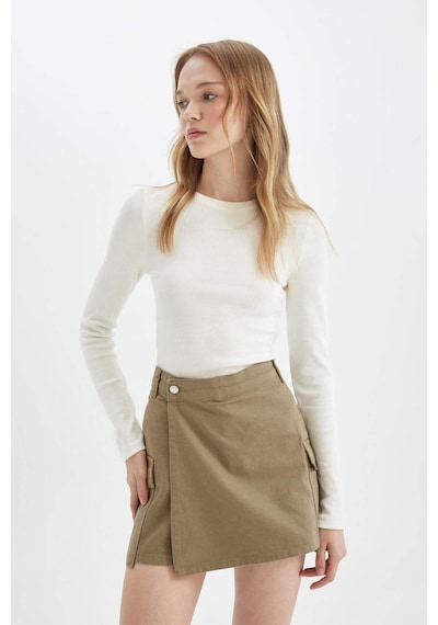 DeFacto Regular Fit Normal Bel Kargo Cepli Gabardin Şort Etek D4991AX24AUKH474 Haki