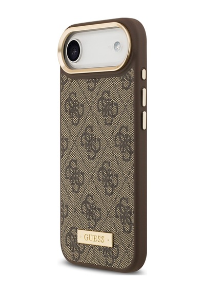Apple Uyumlu iPhone 17 Air Kılıf Guess Lisanslı M-safeli 4g Desen Pu Metal Plaka Klasik Logolu Kahverengi Kahverengi