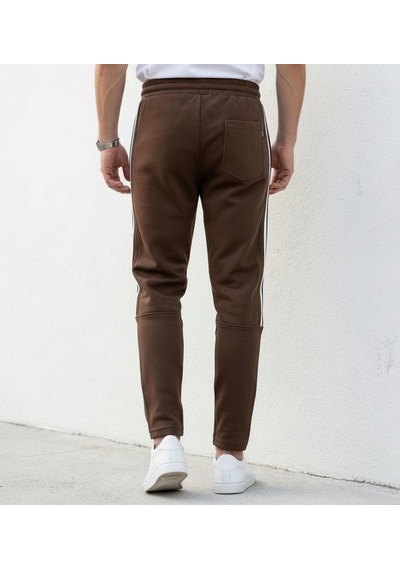 Plus Scorpion Erkek Slim Fit Pamuklu Eşofman Altı Yan Şerit Detaylı Günlük Kahverengi