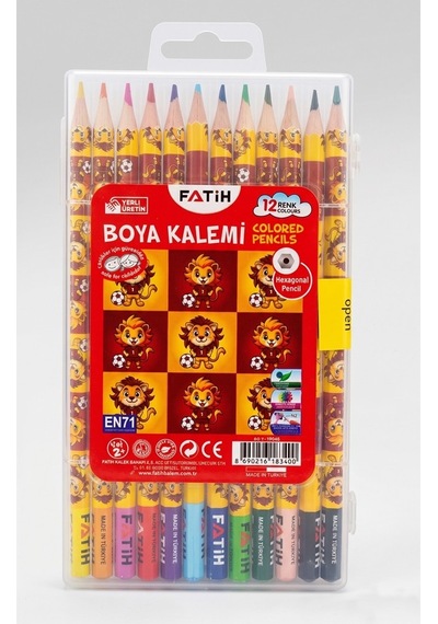 12 Li Kuru Boya Kalemi Plastik Kutu 1 Paket Fatih Taraftar Sarı Kırmızı 12 Renk Kuruboya Tam Boy Renkli Kalem Aslan Çok Renkli