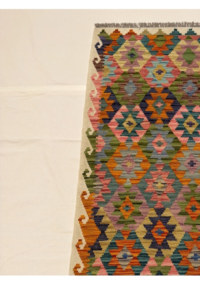 El Dokuma Afgan Kilim Çok Renkli
