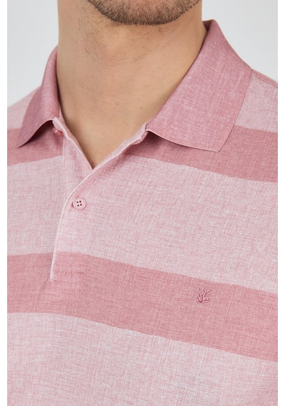Kısa Kol Desenli Pike Polo Yaka Cepsiz Slim Fit Tişört 1011250128 Somon