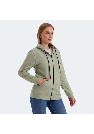 Slazenger KATYA Kadın Fermuarlı Kapüşonlu Cepli Yeşil Sweatshirt