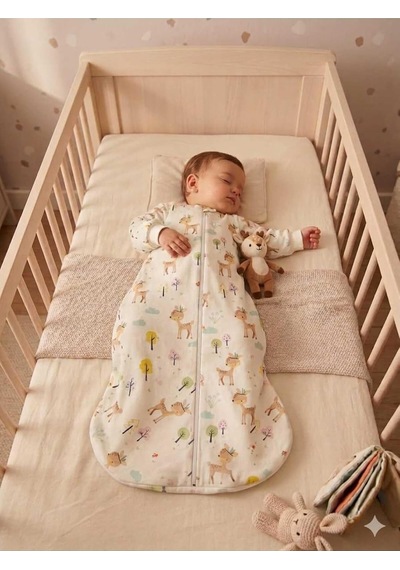 Xmlbayiciniz Kışlık Kollu Uyku Tulumu, %100 Organik Pamuk, Ayaksız, 0-18 Ay, Bej Çok Renkli