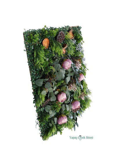 Yapay Çiçek Sitesi Yapay Bitkili Duvar Paneli 50x70 Cm Model 1 Yeşil