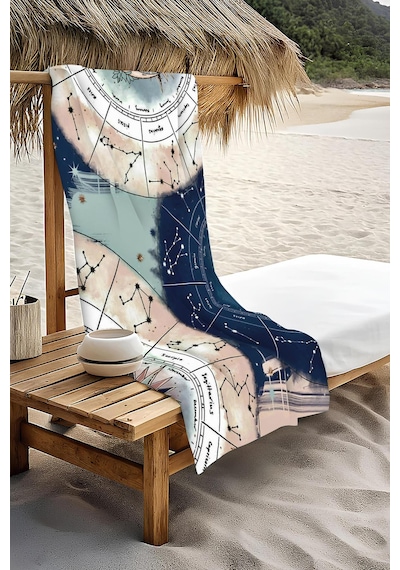 Dijital Baskı Plaj Deniz Havlusu Astroloji Desenli Peştamal Hvl0056 Renkli