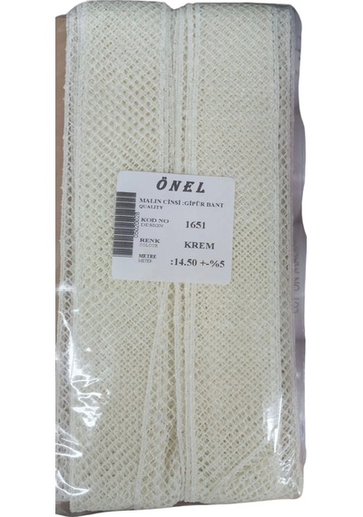 Dantel Polyester Güpür Bant Krem 14,50 Metre En 3 Cm On-1651-kr