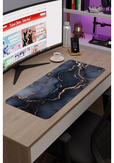 Siyah Mermer Kaymaz Dikişli Kauçuk Oyuncu Mousepad V2 - 70x30 Xl Gaming Mouse Pad Fare Altlığı