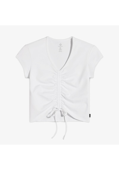 Converse Classic Kadın Slim Fit V Yaka Büzgülü Beyaz T-shirt